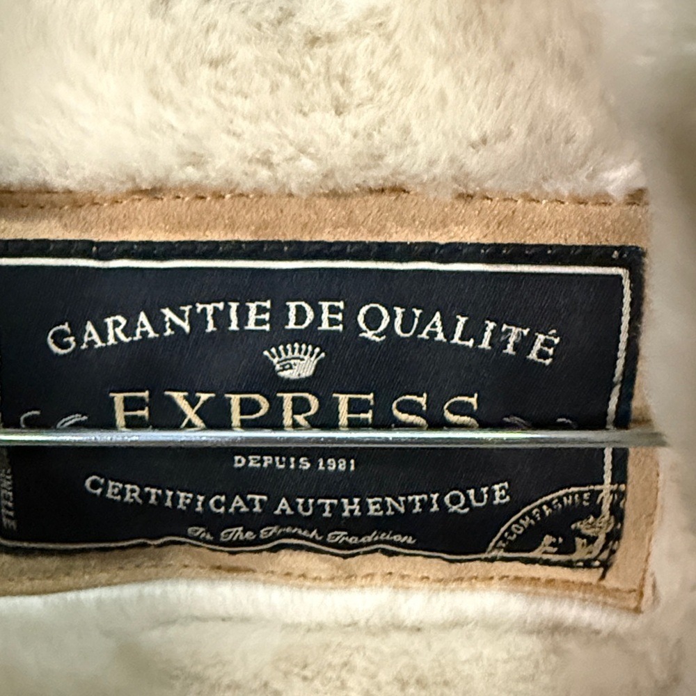 Express Suede Faux Fur Trim Coat Jacket, Beige Cozy Winter Warm - Picture 2 of 7